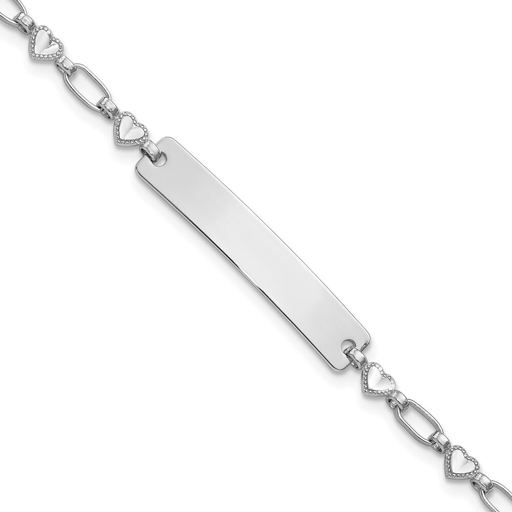Sterling Silver Rhodium-plated 6.5 Inch Hearts Children's Id Bracelet